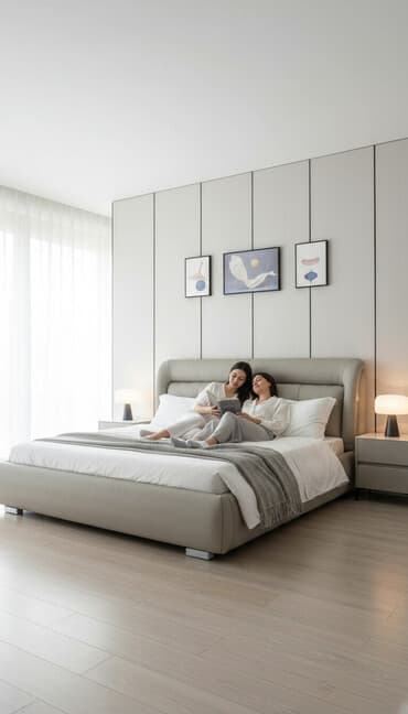 прикроватные тумбочки из экокожи: Двуспальная кровать, С мягким изголовьем, длина - 200 см — 1