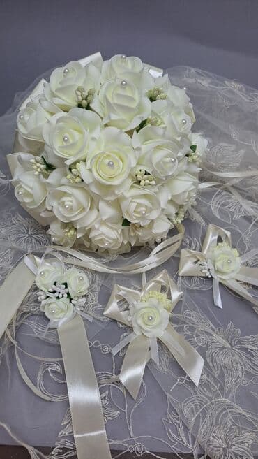 эксклюзивное свадебное платье ручной работы: Свадебный аксессуар, Новый, цвет - Молочный — 2