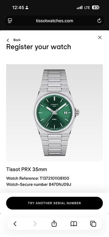 часы диски: Tissot PRX 35mm — швейцарские кварцевые часы с зелёным солнечным — 1