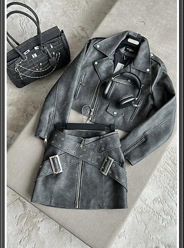 куплю кожанную куртку: Женский комплект из эко‑кожи в стиле байкер Состав набора: - — 2