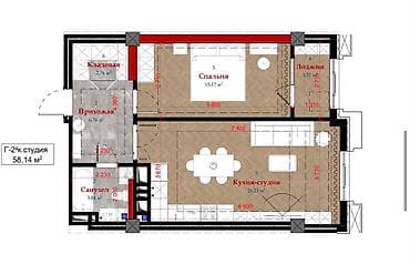 seven development: 2 комнаты, 57 м², Южная Магистраль Элитка, 6 этаж — 1