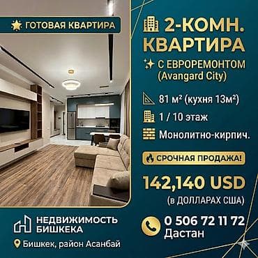 2 бөлмө, 81 м², Элитка, 1 кабат, Евро оңдоо lalafo.kg да 2 бөлмө, 81 м², Элитка, 1 кабат, Евро оңдоо