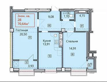 абдурахманова: 2 комнаты, 70 м², Асанбай мкр Элитка, 12 этаж, ПСО (под самоотделку) — 2
