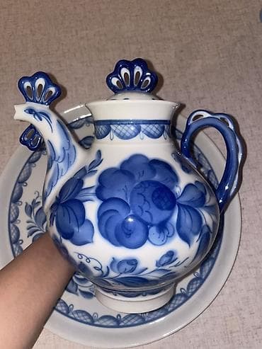 solutions elementary: Жостовский/гжельский фарфор: кофейник/чайник с подносом - Набор из 2 — 1