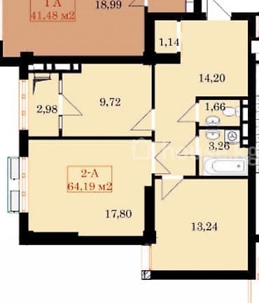 2 комнаты, 64 м², Элитка, 14 этаж, Готовая ПСО (под самоотделку)