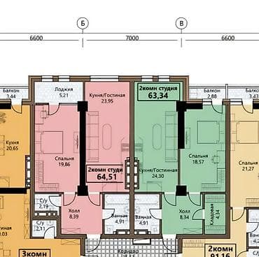 2 комнаты, 64 м², Южная Магистраль Элитка, ПСО (под самоотделку)