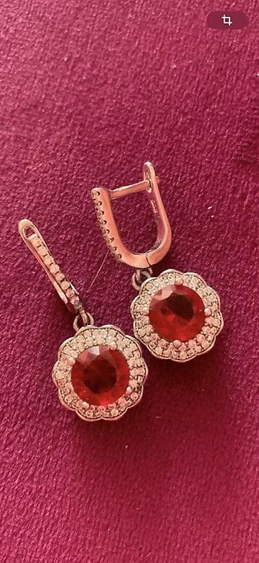 серебряный комплект с красными камнями: Серьги, Женские, Вставка: Рубин, Новый — 5