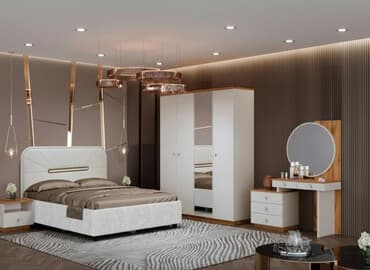 кровать: Спальный гарнитур, Двуспальная кровать, ДСП, цвет - Бежевый — 1