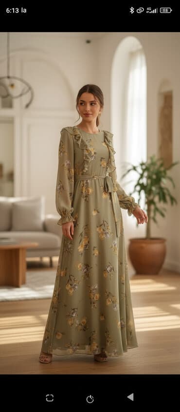 Платье макси с цветочным принтом - Цвет: оливково‑бежевый фон с