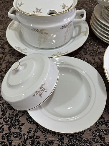 Кухонные принадлежности: Винтаж! Классика! Столовый сервиз из белоснежного фарфора с позолотой — 8