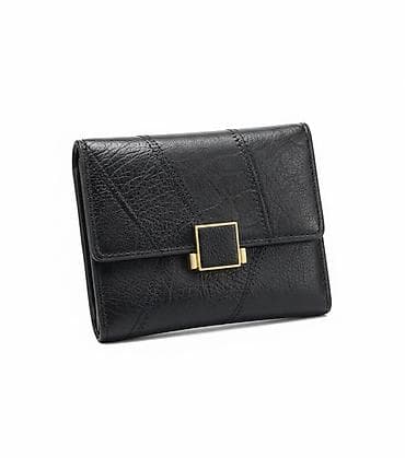 Черный кожаный кошелек с клапаном и металлической застежкой -