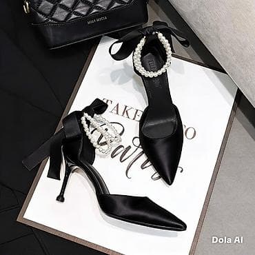 прозрачные туфли: Туфли-лодочки на шпильке с жемчужным браслетом и атласными лентами - — 1