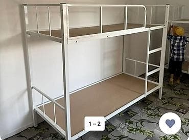 Двухъярусная металлическая кровать серого цвета. - Прочная стальная