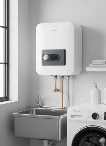 водонагреватели электрические: Электрический водонагреватель Professional с белым корпусом и серой — 1