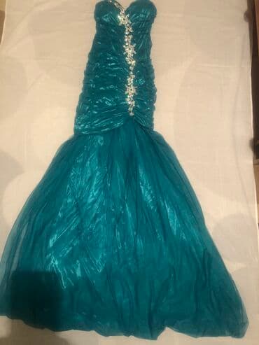 длинные платья в пол зеленого цвета: Турецкое, вечернее платье со шлейфом. Размер 44-48, на рост 170-180 — 1