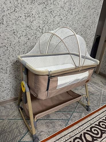 Детская приставная кроватка, С колесиками, цвет - Бежевый — 1