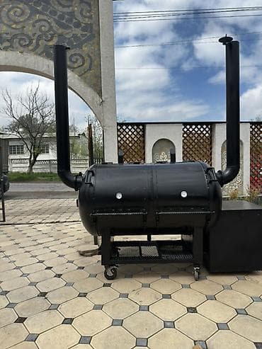 печка для пиццы: Промышленный офсетный смокер-гриль (мангал-коптильня) на дровах — 4