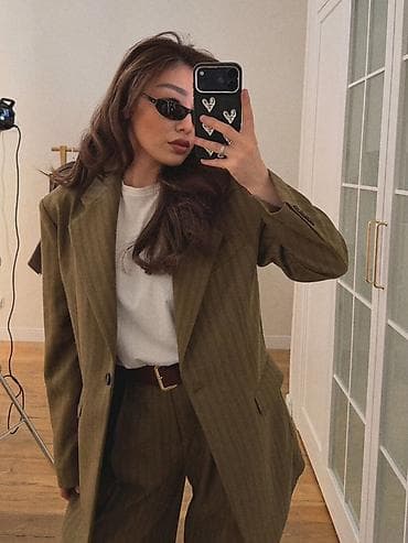 Женский костюм-двойка в винтажном стиле - Цвет: оливково‑коричневый с — 4