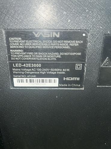 ТВ жана Видео: Телевизор YASIN LED-42E3000, диагональ 42". Тонкий Особенности: - — 3