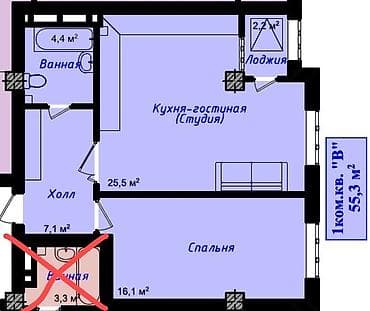 квартиры 105 серия: 1 комната, 55 м², 10 этаж, ПСО (под самоотделку) — 5