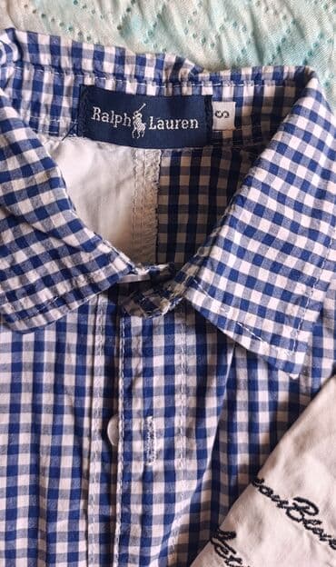 надпись на футболке: Рубашка, цвет - Голубой, Б/у — 3