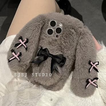 чехлы мех: Пушистый чехол-игрушка для смартфона в виде кролика. На айфон 15про - — 1