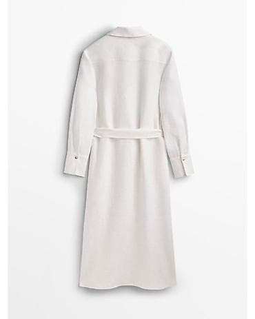 льняной сарафан: MassimoDutti, M, 100% лен, Платье-рубашка белого цвета с поясом - — 2