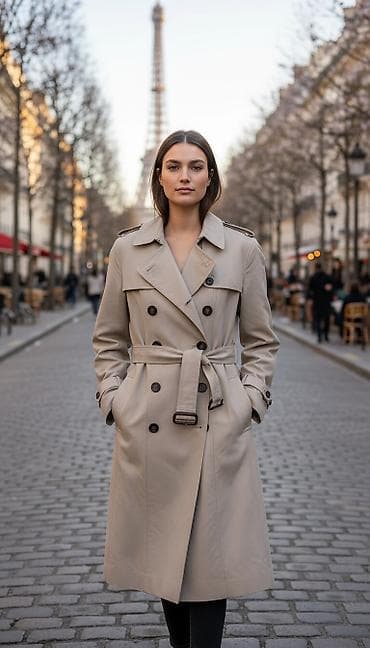 Пальто, Тренчкот, Осень-весна, По колено, Двубортная модель, M