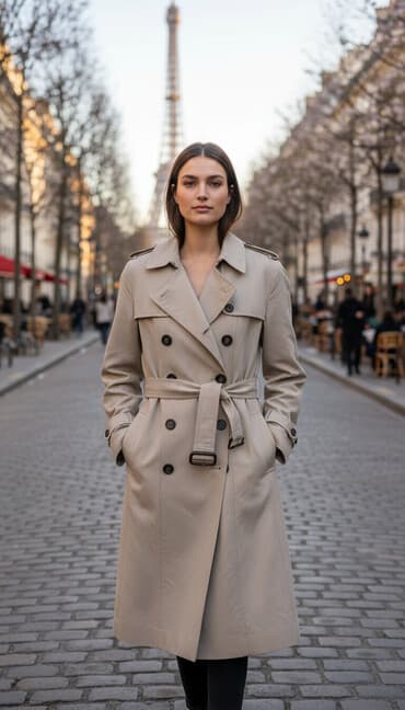 second hend: Пальто, Тренчкот, Осень-весна, По колено, Двубортная модель, M — 1