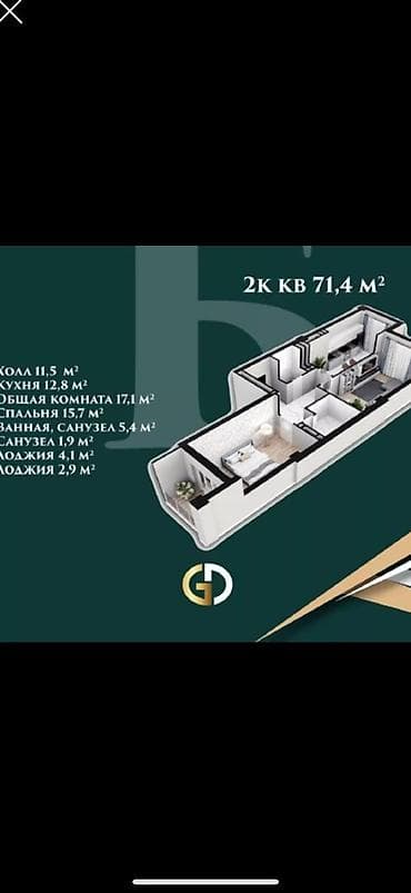 2 комнаты, 72 м², Элитка, 3 этаж, Евроремонт