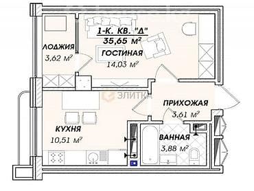 1 комната, 36 м², Элитка, 13 этаж, Готовая ПСО (под самоотделку)