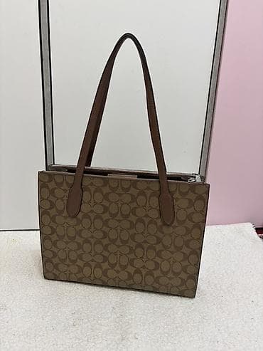 джинсовая сумка: Сумка-тоут Coach Signature Jacquard - Цвет: коричневый/бежевый с — 4