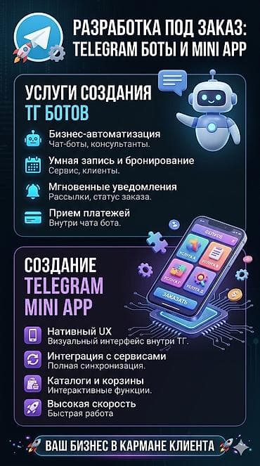 телеграмм бот: 🚀 Создание Telegram-ботов и Telegram Mini Apps Разрабатываю — 2