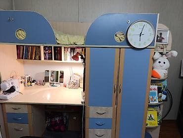 письменный: Двухъярусная детская кровать, Б/у, ЛДСП, цвет - Голубой — 10