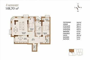 фучика 18 а: 4 комнаты, 149 м², Элитка, Мед Академия Элитка, 13 этаж, ПСО (под самоотделку) — 2