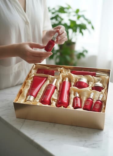 Подарочный набор корейской косметики для лица в красной коробке