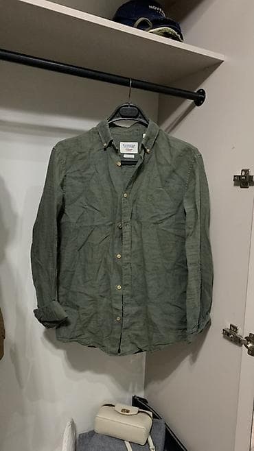 лён рубашка: Мужская рубашка, M, Gant, Б/у, цвет - Зеленый, Самовывоз, Платная доставка — 1