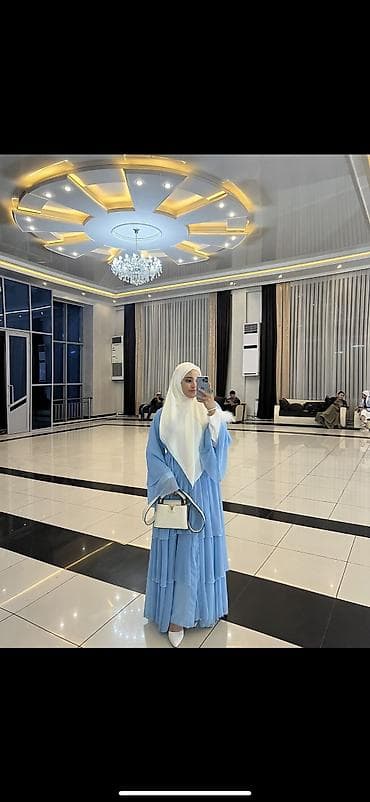 хиджап кийим: Платье-хиджаб в нежно-голубом цвете - Длинное свободное платье с — 3