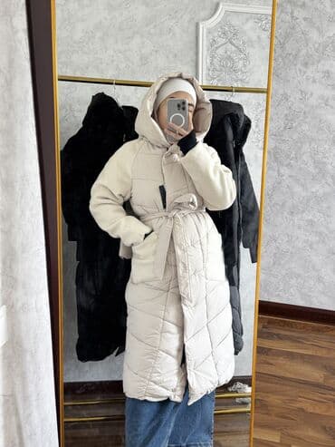 купить женский пуховик большого размера: Пуховик, Длинная модель, Китай, С капюшоном, Стеганый, С поясом — 2