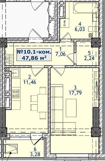 pro group: 1 комната, 47 м², Кок-Жар мкр Элитка, 7 этаж, ПСО (под самоотделку) — 1