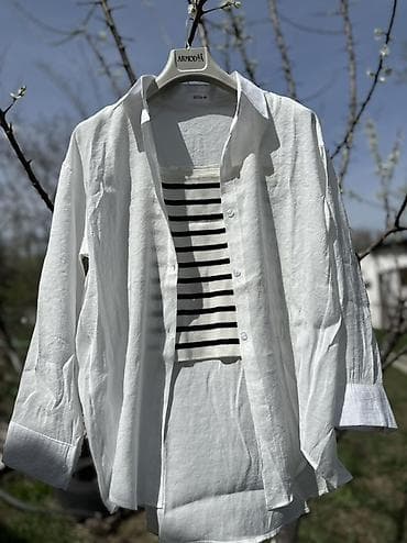 ключи ош: Летний комплект: рубашка свободного кроя + трикотажный топ-тельняшка — 3