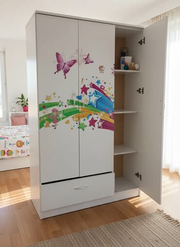 Детский шкаф, Для одежды, Для девочки, ДСП, цвет - Белый