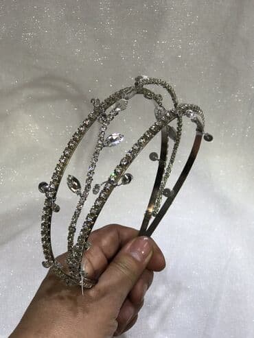 свадебная диадема: Свадебный аксессуар, Свадебная диадема, тиара, Новый, цвет - Серебристый — 5