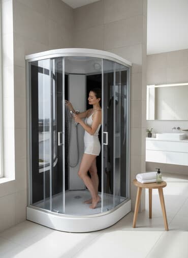 Душевая кабина Полукруглая, Размер: 90 x 90 см, Покрытие: Тонированное