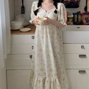 белая ночная сорочка: Ночная сорочка, Муслин, Длинная модель, M, S, 2XS — 1