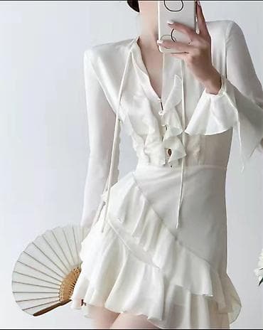 женская платя: Вечернее платье, А-силуэт, Короткая модель, С рукавами, M — 5