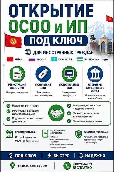 Открытие ОСОО и ИП под ключ для иностранных граждан в Кыргызстане