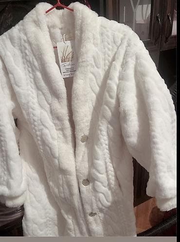 Белый пухлый халат/кардиган из мягкого плюшевого флиса. - Длина до