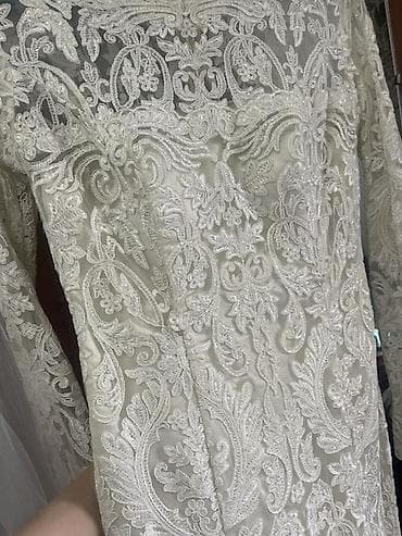 скелет маска: Ажурное свадебное (можно на кыз узатуу)платье со шлейфом - Силуэт — 1