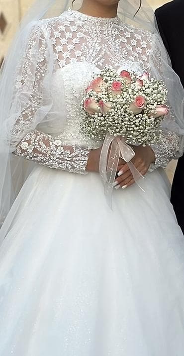 Айымдардын бут кийими: Свадебное платье А-силуэта с длинными рукавами. - Цвет: классический — 4